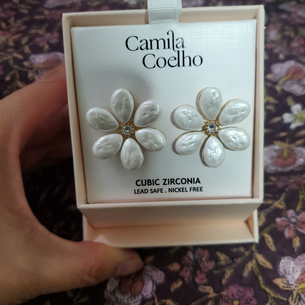 Camila Coelho Pearl White Floral Earrings